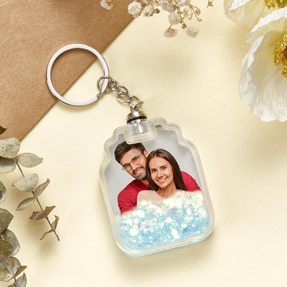Custom Photo Quicksand Glowable Drift Bottle Shape Keychain - customphotokeychain