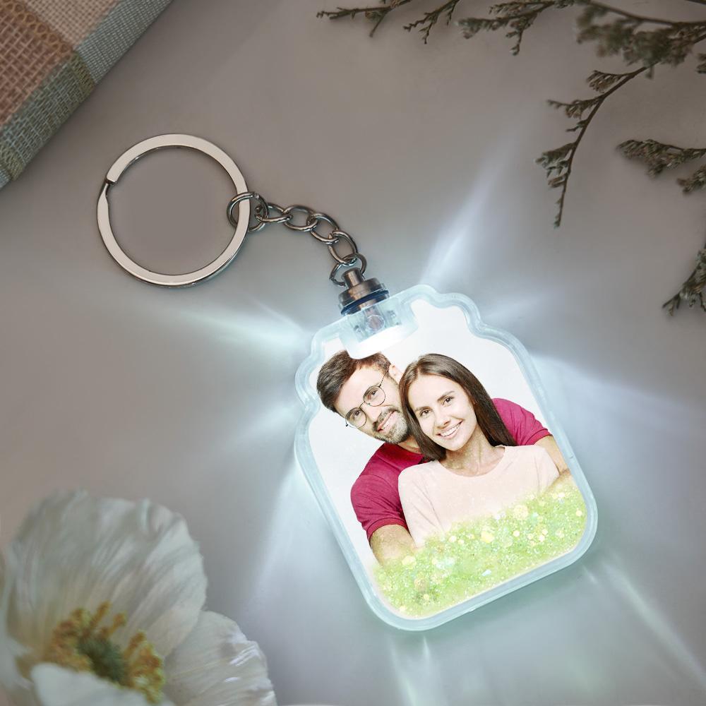 Custom Photo Quicksand Glowable Drift Bottle Shape Keychain - customphotokeychain