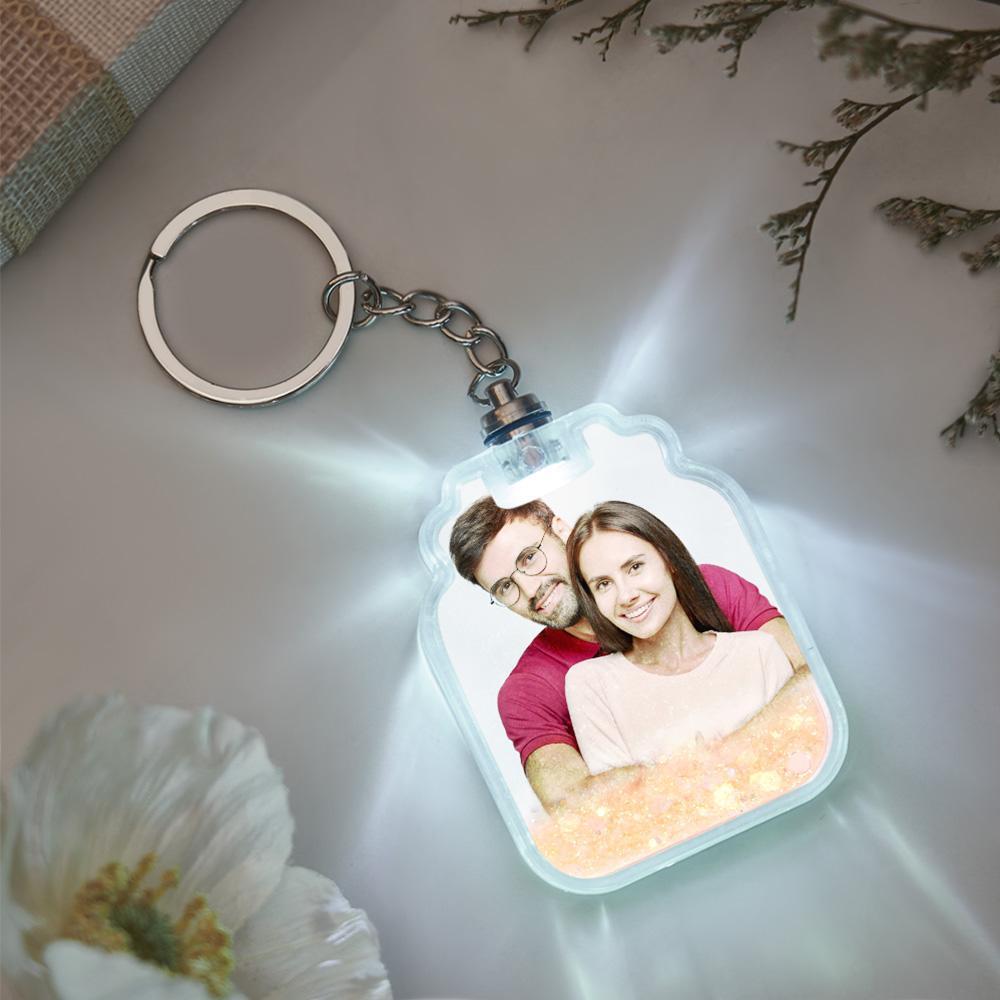 Custom Photo Quicksand Glowable Drift Bottle Shape Keychain - customphotokeychain