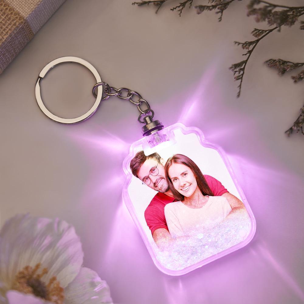 Custom Photo Quicksand Glowable Drift Bottle Shape Keychain - customphotokeychain
