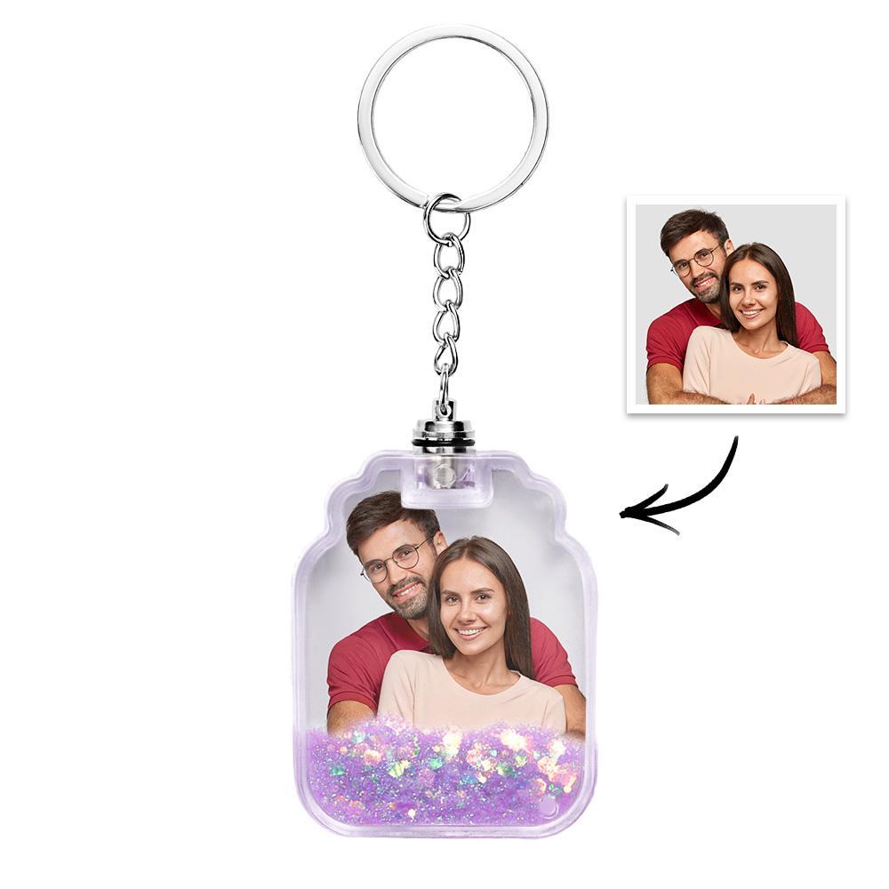 Custom Photo Quicksand Glowable Drift Bottle Shape Keychain - customphotokeychain