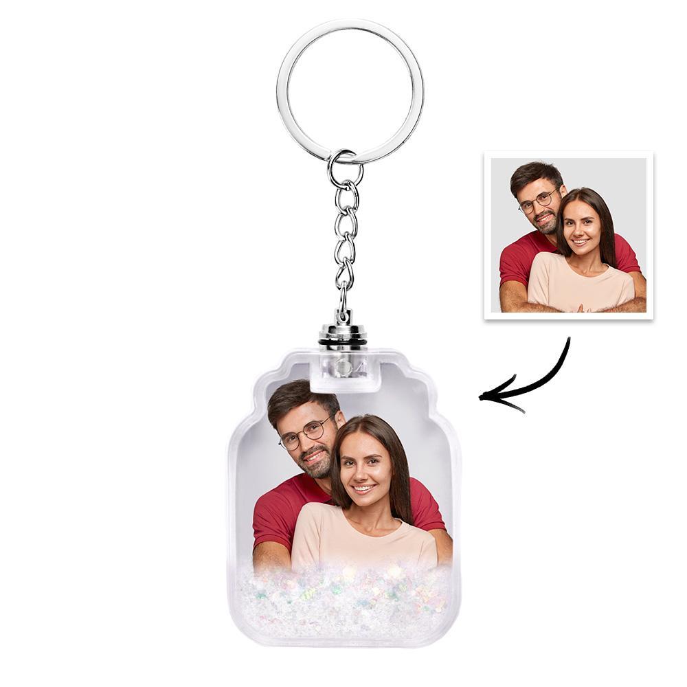 Custom Photo Quicksand Glowable Drift Bottle Shape Keychain - customphotokeychain