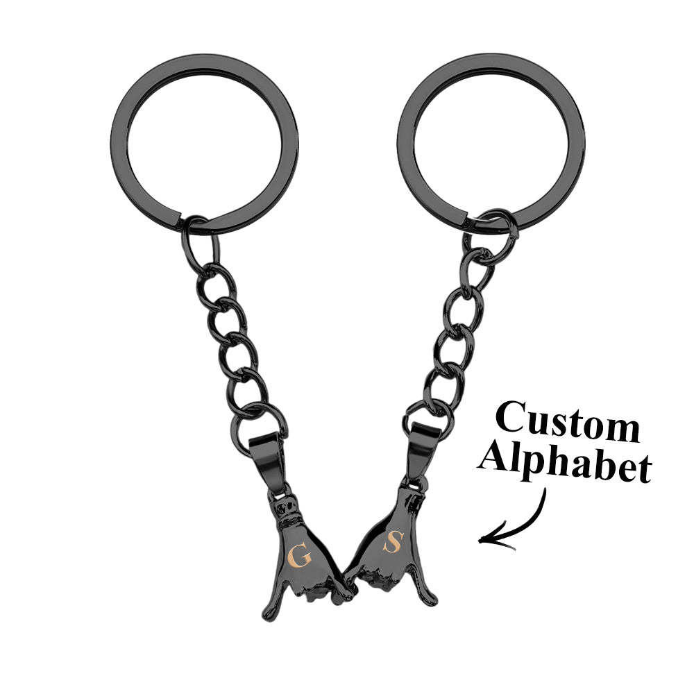 Custom Letter a Pair of Promise Holding Hands Keychains Engravable Keychain Set Gifts For Couples - customphotokeychain