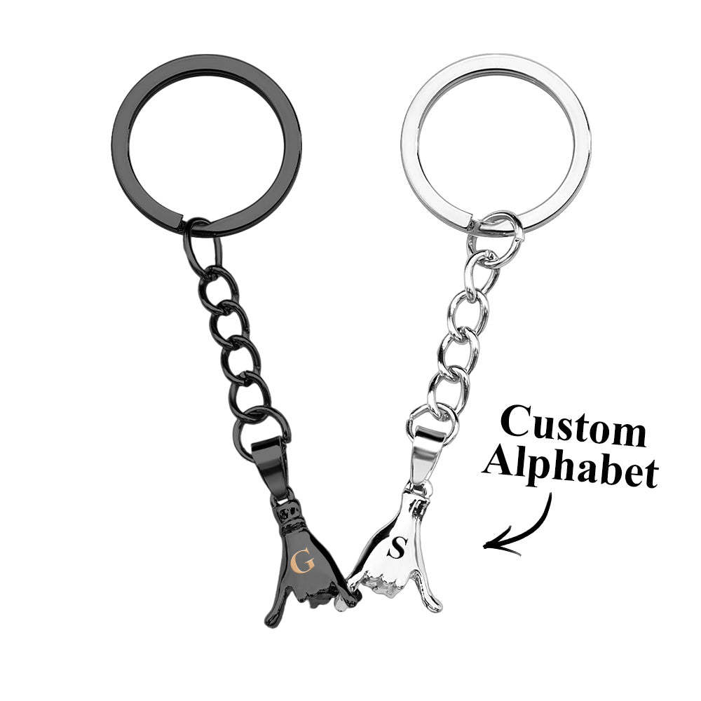 Custom Letter a Pair of Promise Holding Hands Keychains Engravable Keychain Set Gifts For Couples - customphotokeychain