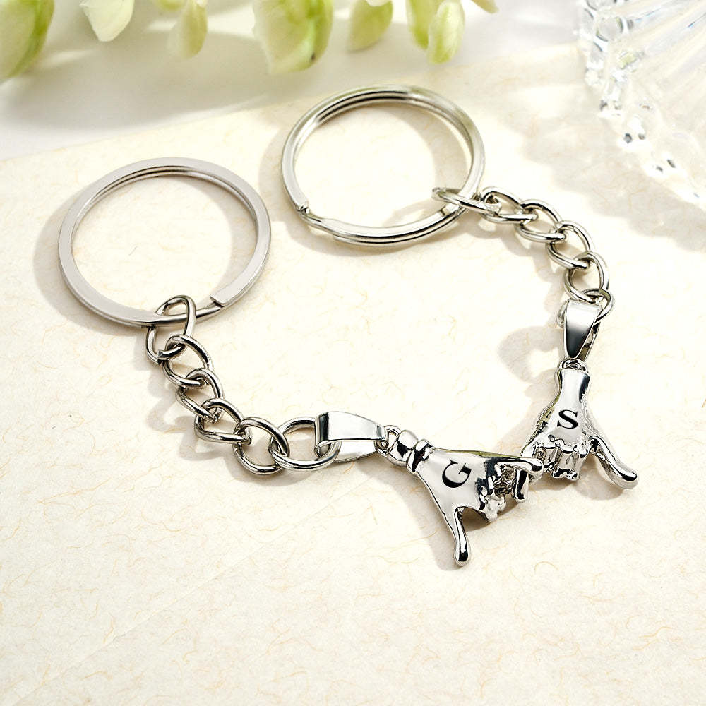 Custom Letter a Pair of Promise Holding Hands Keychains Engravable Keychain Set Gifts For Couples - customphotokeychain
