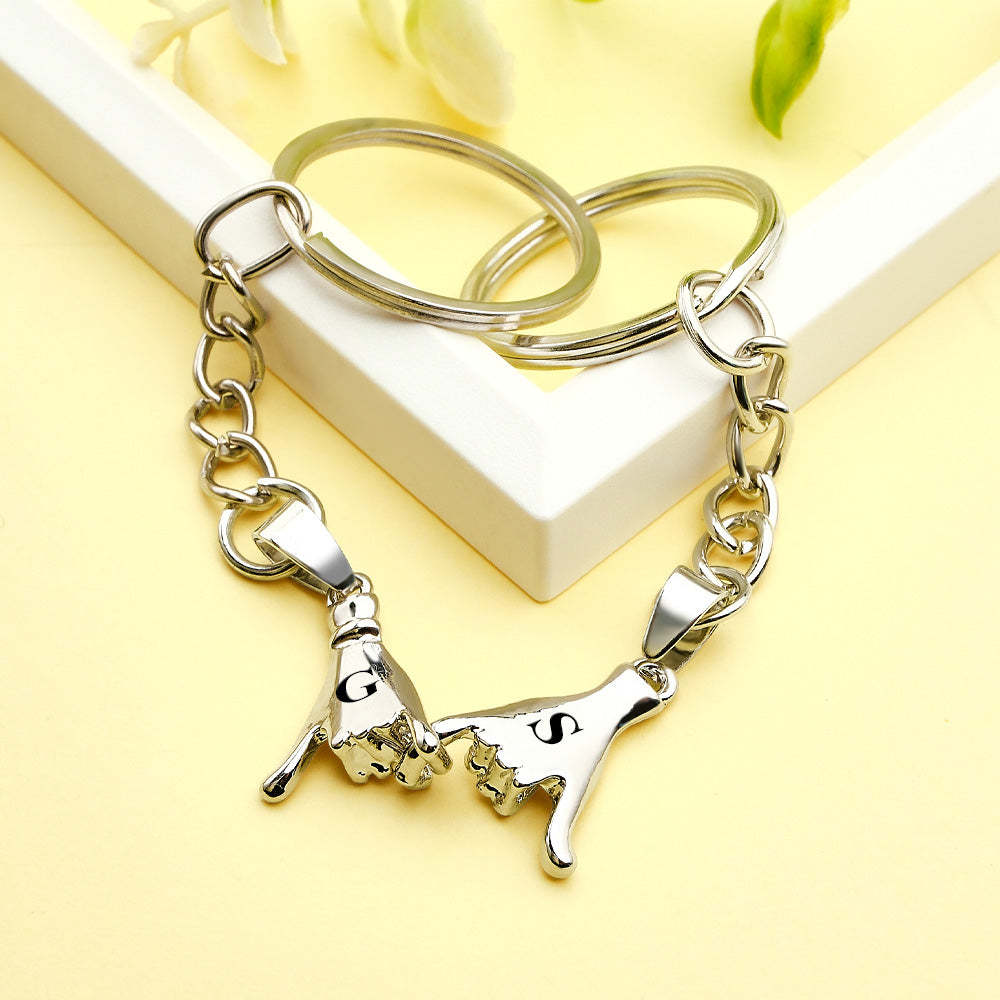 Custom Letter a Pair of Promise Holding Hands Keychains Engravable Keychain Set Gifts For Couples - customphotokeychain