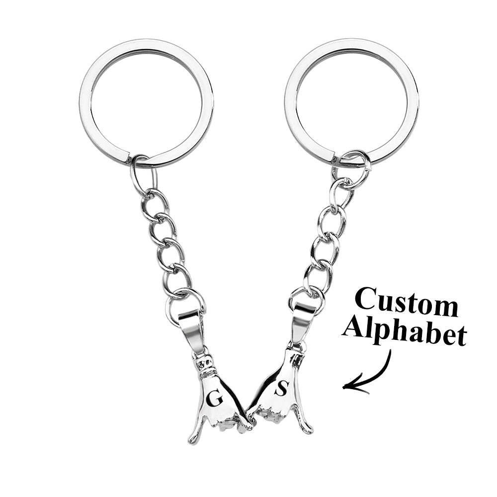 Custom Letter a Pair of Promise Holding Hands Keychains Engravable Keychain Set Gifts For Couples - customphotokeychain