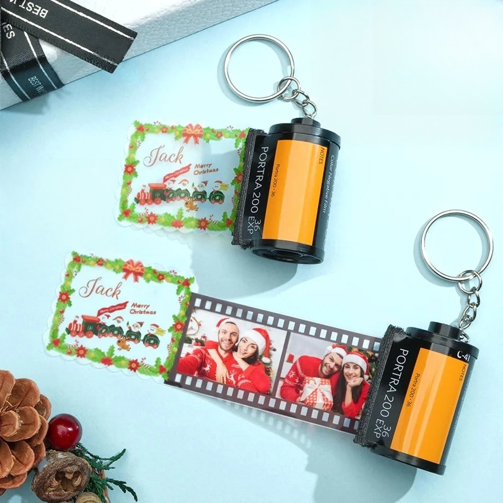 Custom  Film Roll Keychain Photo Engraved Film Keychain Funny Christmas Gift