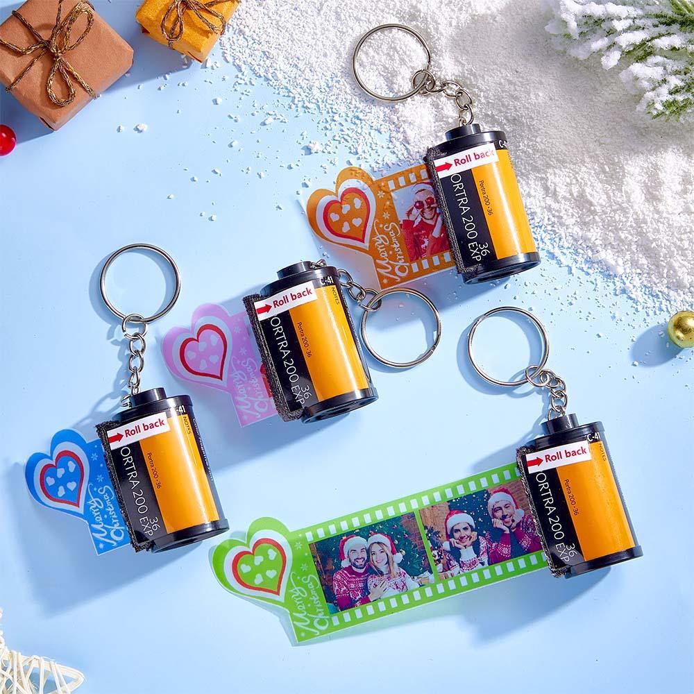 Custom Photo Film Roll Keychain Colorful Heart Decor Camera Keychain Christmas Day Gift - customphotokeychain