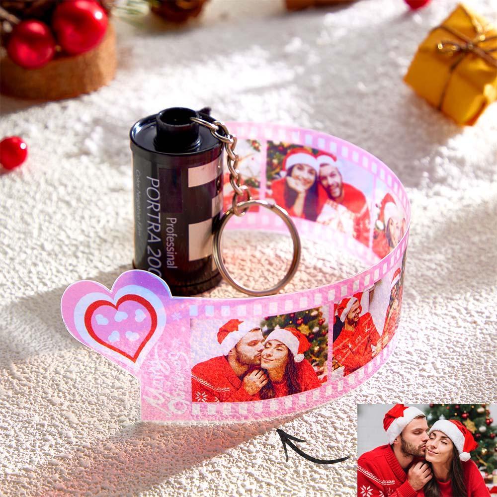 Custom Photo Film Roll Keychain Colorful Heart Decor Camera Keychain Christmas Day Gift - customphotokeychain