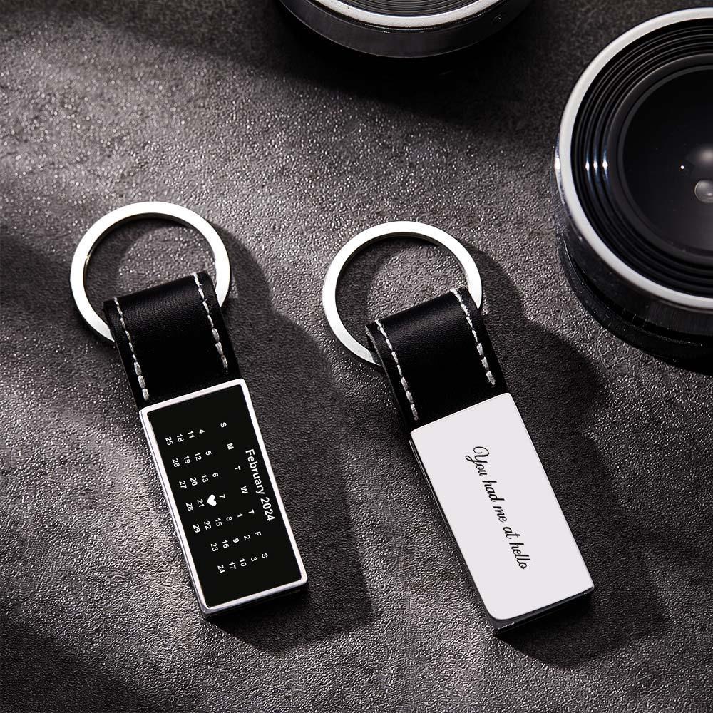 Customized Calendar Date Leather Keychain With Engraved Text Valentine Exclusive Gift For Men - customphotokeychain