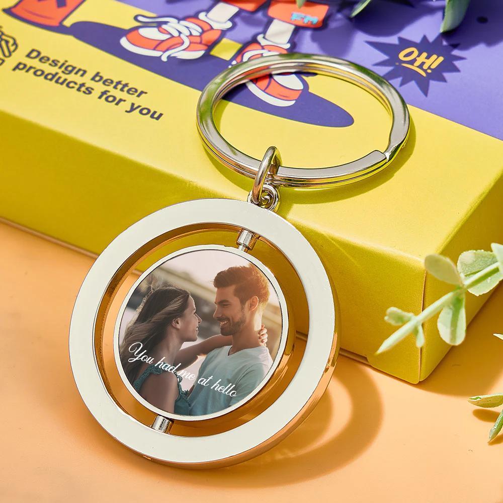 Custom Photo Rotatable Round Keychain Love Souvenirs Keychain Valentine Gifts For Couple - customphotokeychain
