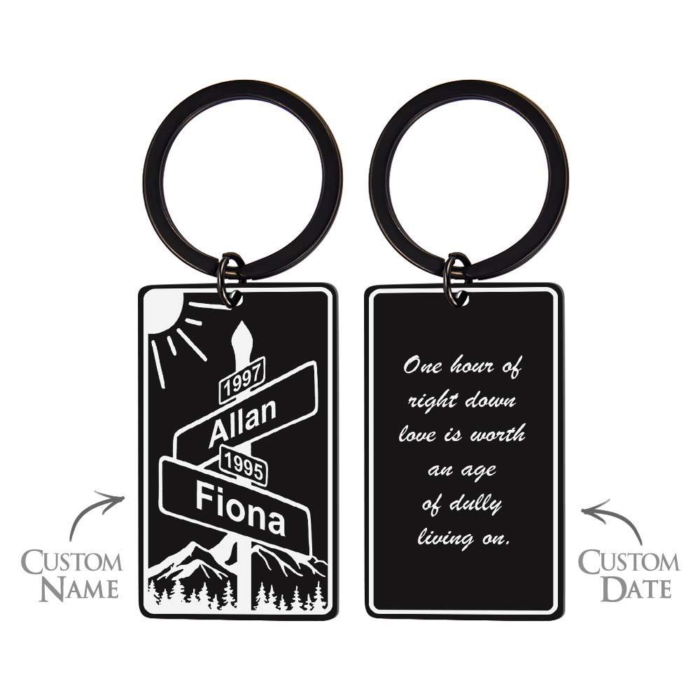 Custom Name Text Street Sign Keychain Personalized Intersection of Love Anniversary Gift For Couples - customphotokeychain