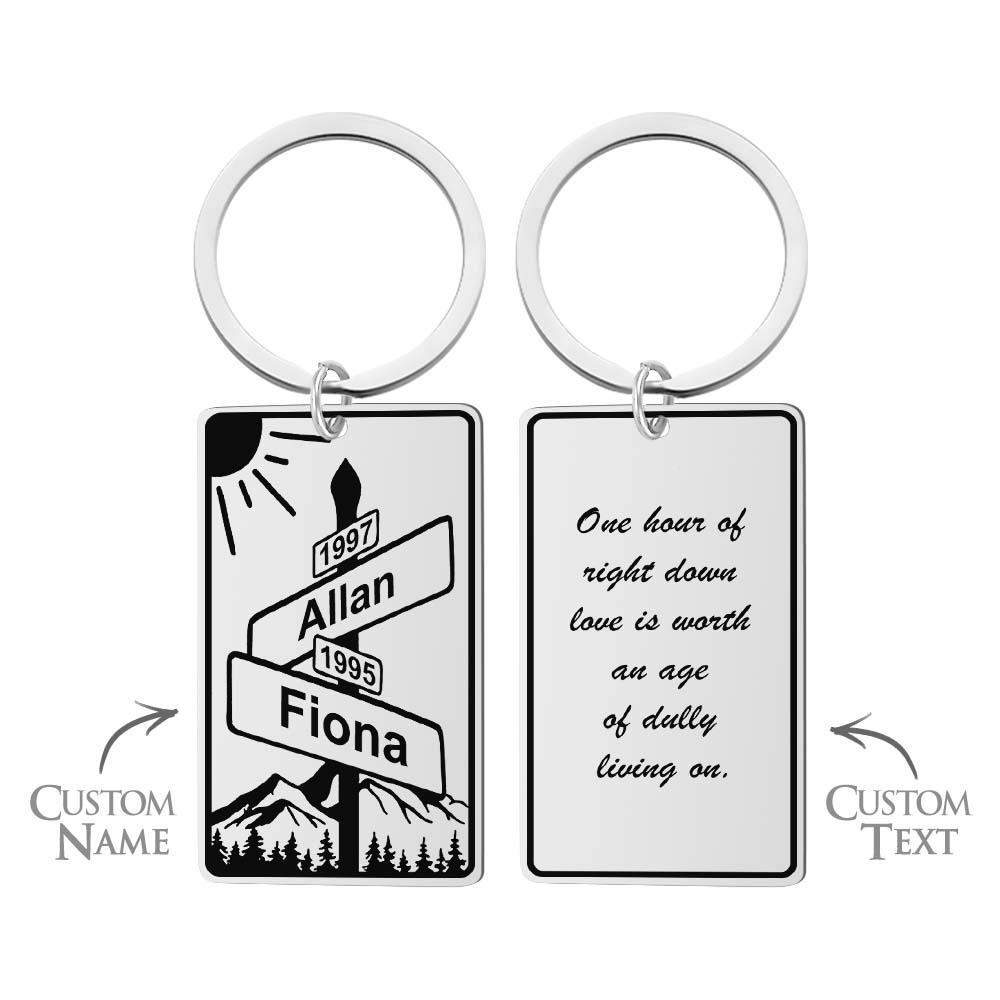 Custom Name Text Street Sign Keychain Personalized Intersection of Love Anniversary Gift For Couples - customphotokeychain