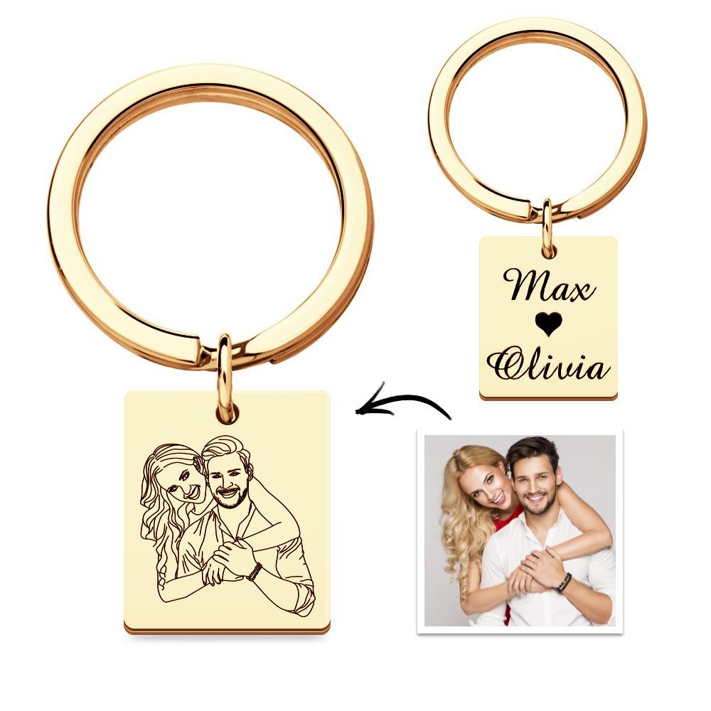 Custom Line Photo Keychain with Name for Couple Valentine's Gift - customphotokeychain