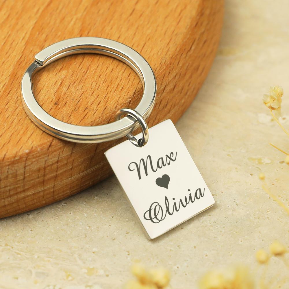 Custom Line Photo Keychain with Name for Couple Valentine's Gift - customphotokeychain