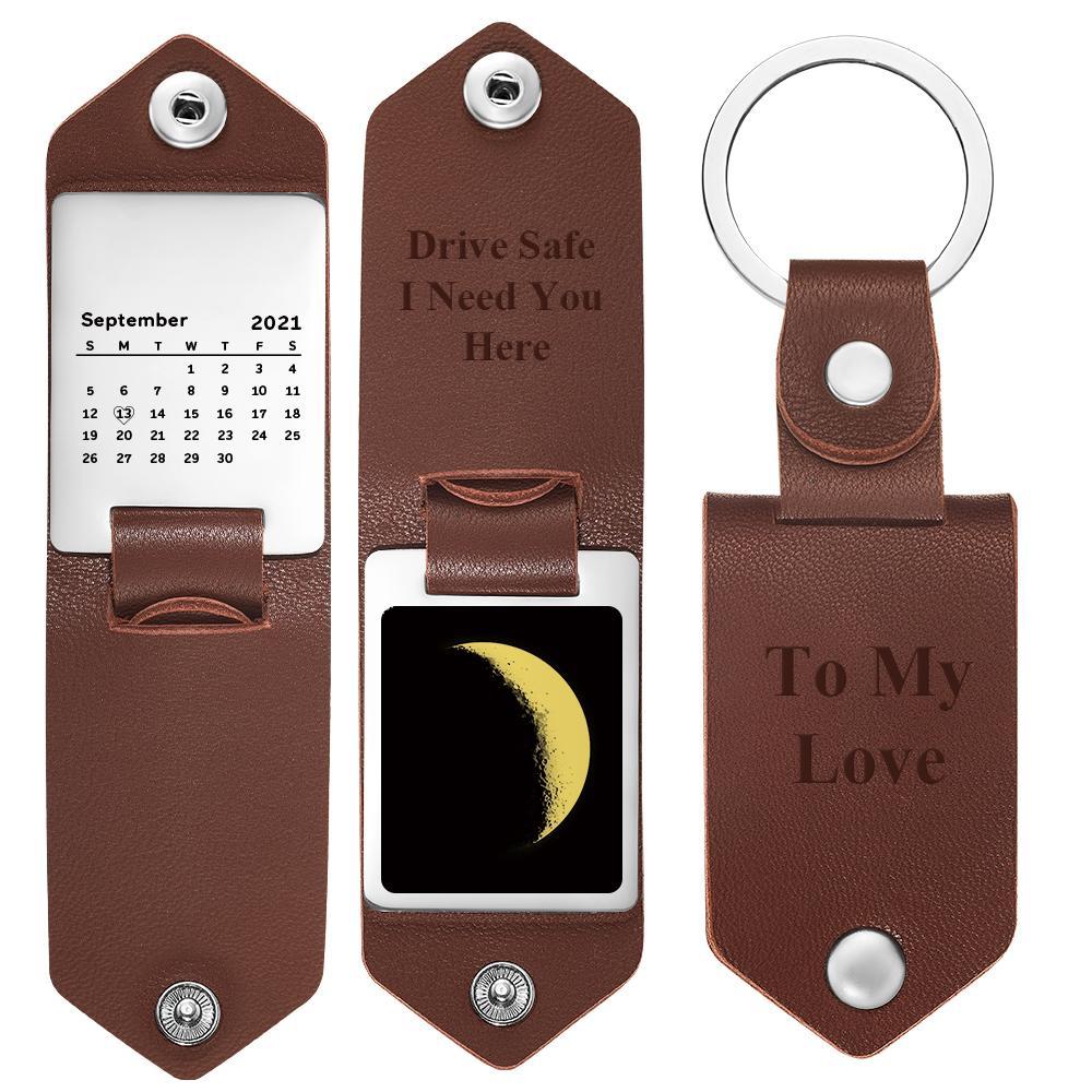 Custom Keychain Moon Phase Keychain Custom Date Keyring - customphotokeychain