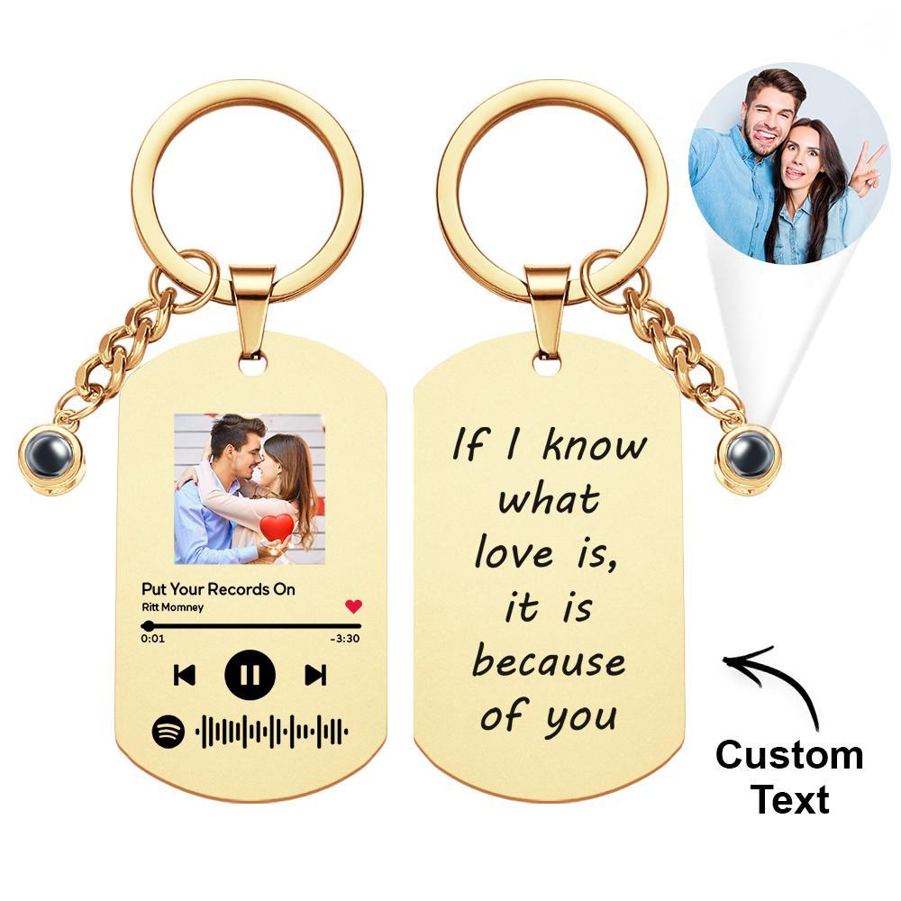 Custom Photo Projection Keychain Personalized Spotify Keychain with Photo Key Ring - customphotokeychain