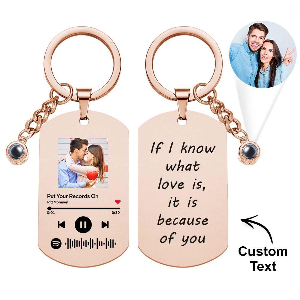 Custom Photo Projection Keychain Personalized Spotify Keychain with Photo Key Ring - customphotokeychain