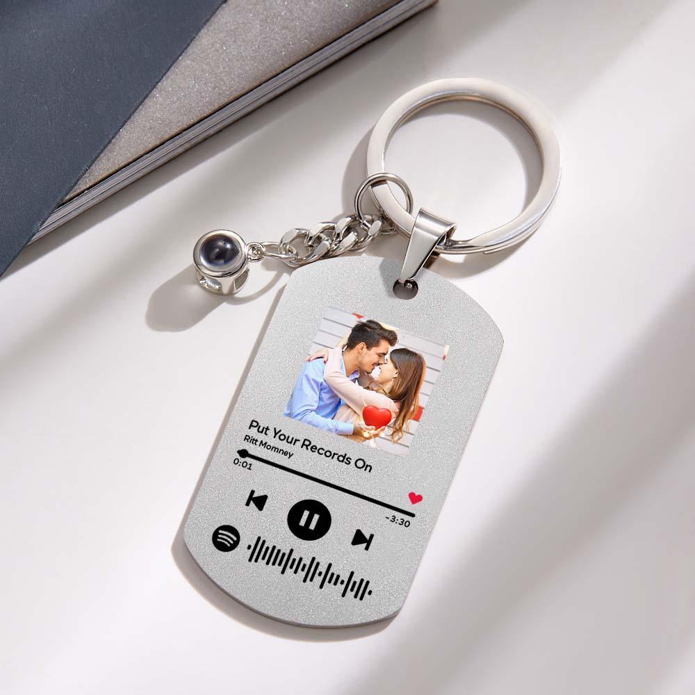 Custom Photo Projection Keychain Personalized Spotify Keychain with Photo Key Ring - customphotokeychain