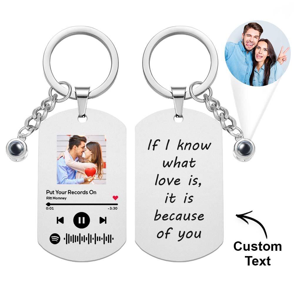 Custom Photo Projection Keychain Personalized Spotify Keychain with Photo Key Ring - customphotokeychain