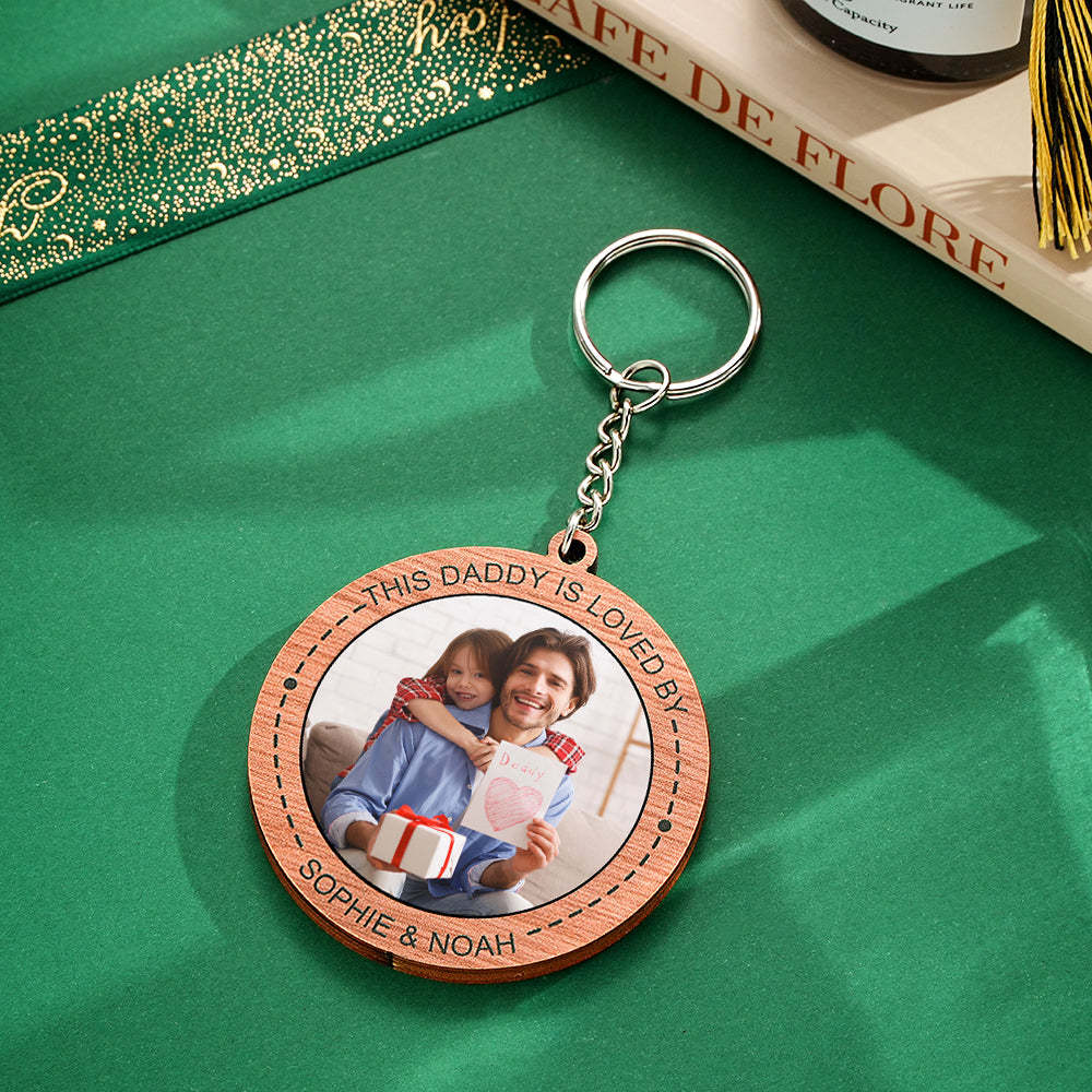 Custom Photo Keychain Personalized Wooden Round Keychain Father's Day Gift - customphotokeychain