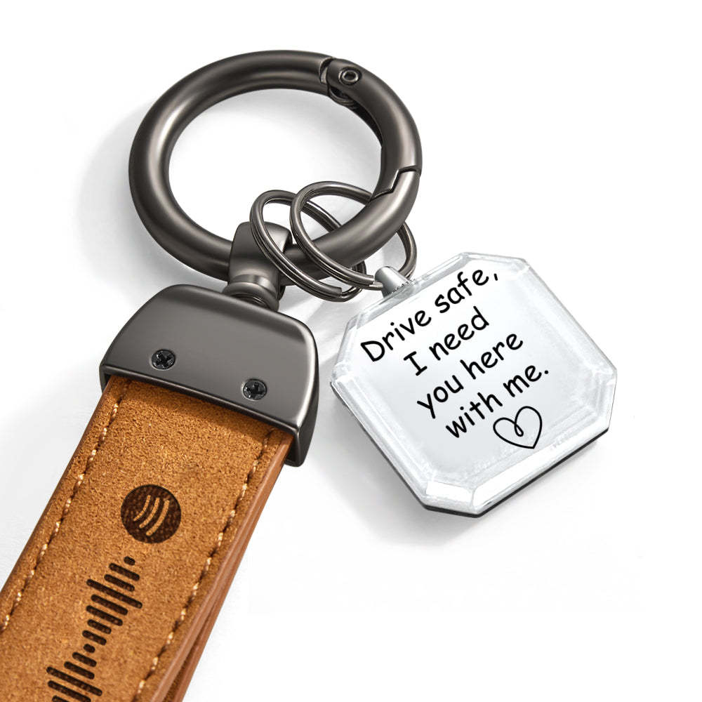 Custom Spotify Keychain Leather Keychains Personalized Photo Keychains For Lover - customphotokeychain