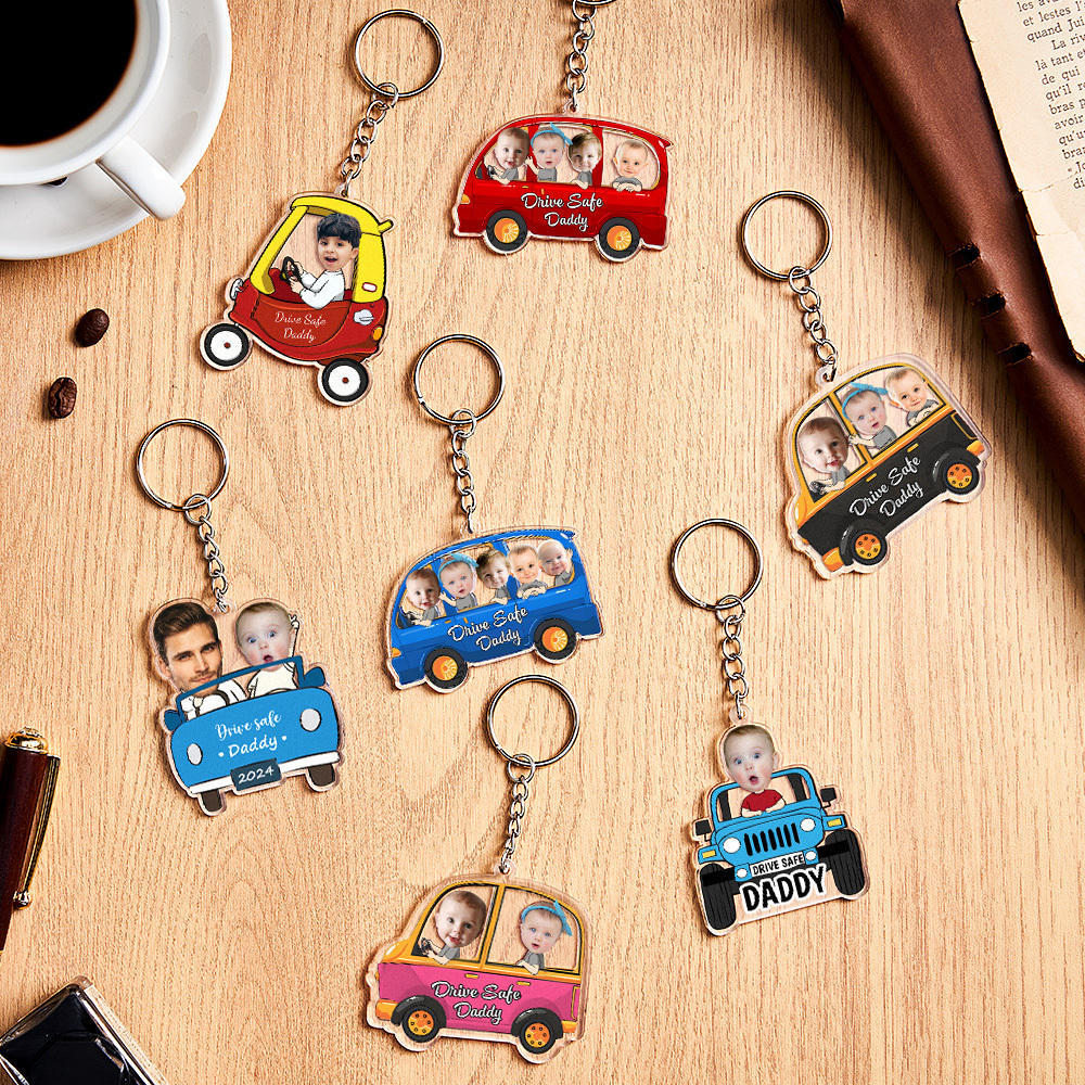 Personalized Drive Safe Keychain Custom Car Style Keychain Gifts for Father - CustomPhotoKeychainUK