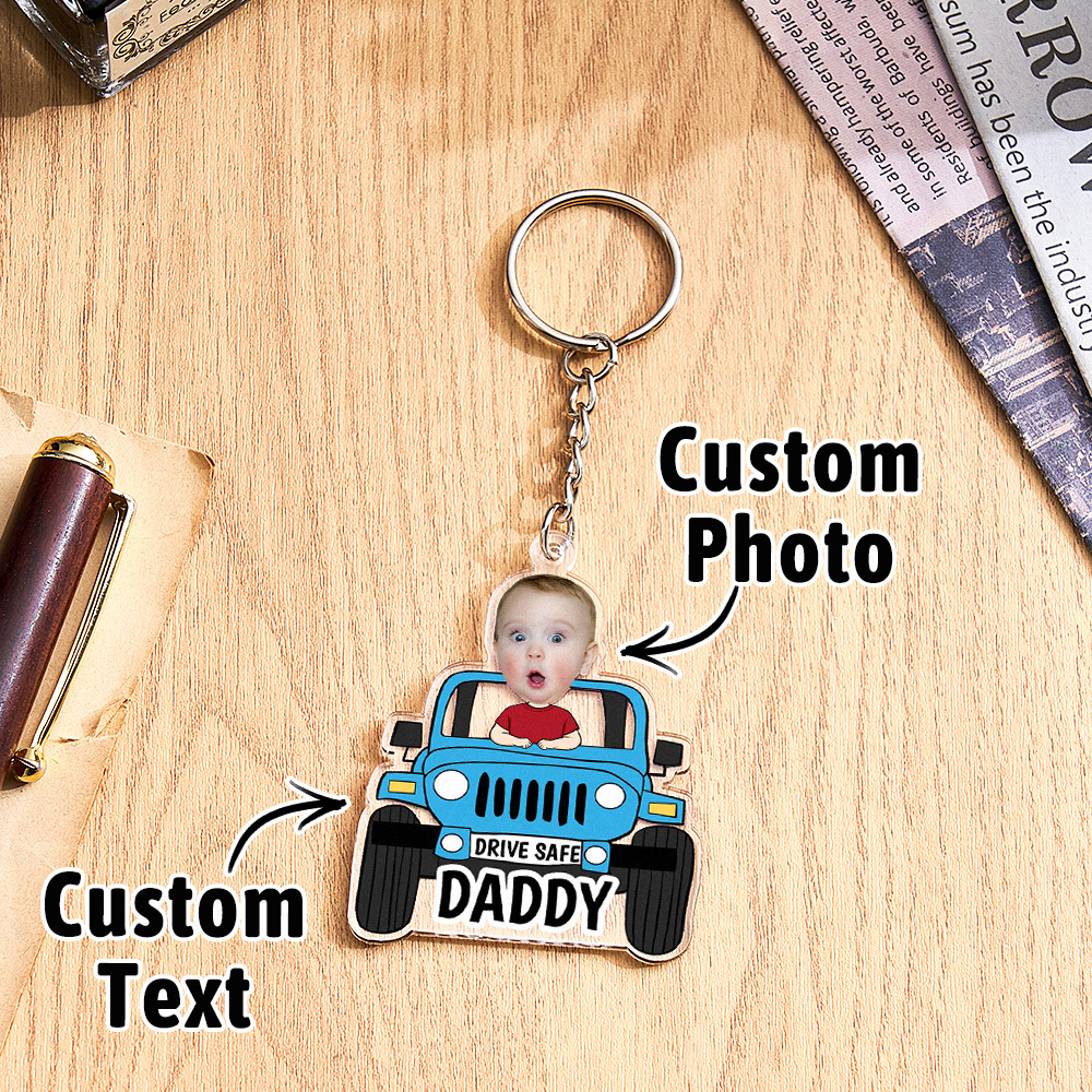 Personalized Drive Safe Keychain Custom Car Style Keychain Gifts for Father - CustomPhotoKeychainUK
