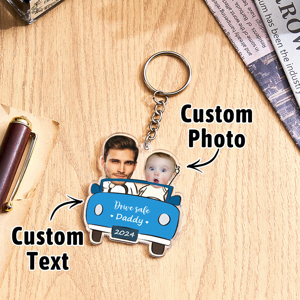 Personalized Drive Safe Keychain Custom Car Style Keychain Gifts for Father - CustomPhotoKeychainUK