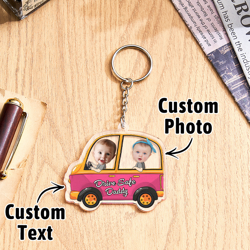 Personalized Drive Safe Keychain Custom Car Style Keychain Gifts for Father - CustomPhotoKeychainUK