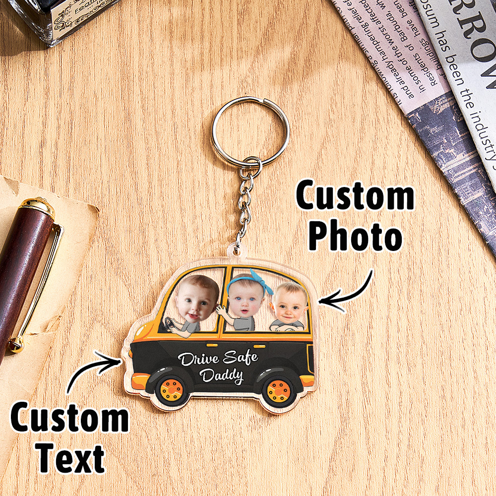 Personalized Drive Safe Keychain Custom Car Style Keychain Gifts for Father - CustomPhotoKeychainUK