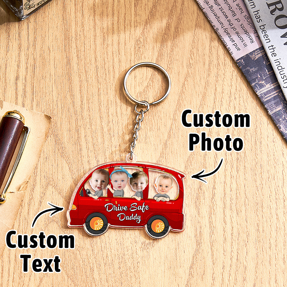 Personalized Drive Safe Keychain Custom Car Style Keychain Gifts for Father - CustomPhotoKeychainUK