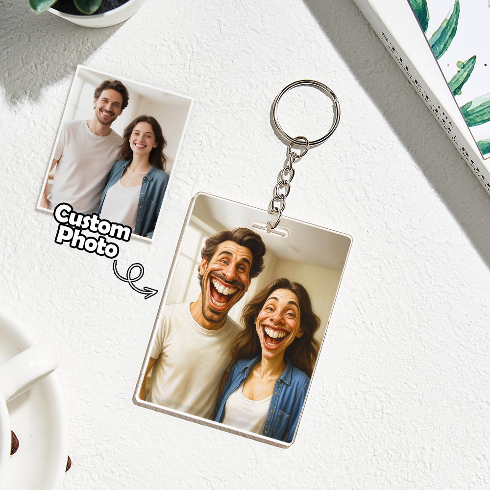 Custom Funny Caricature Portrait Keychain Transform Your Photo into Hilarious Art Gift