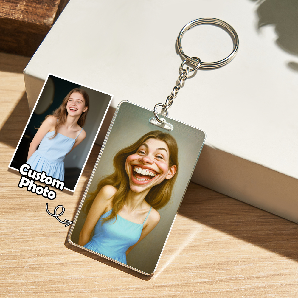 Custom Funny Caricature Portrait Keychain Transform Your Photo into Hilarious Art Gift