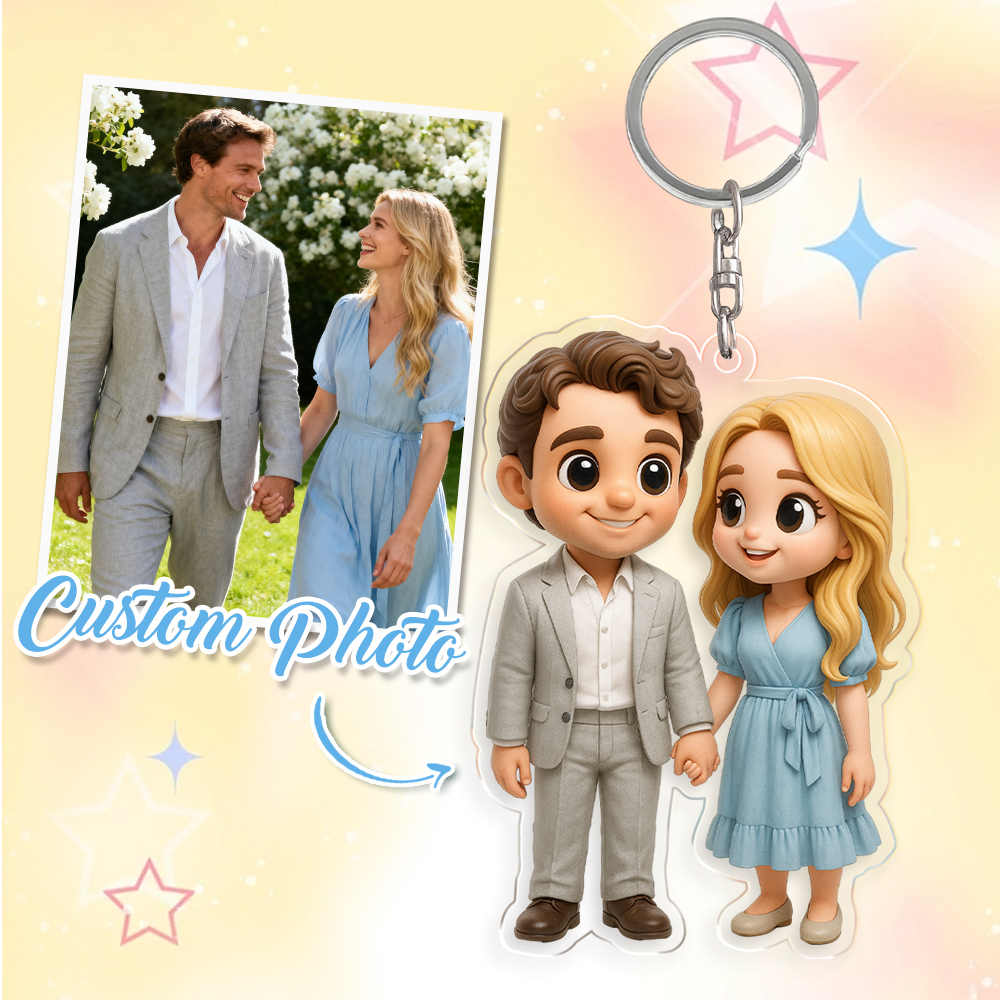 Custom Couple Keychain Personalized Acrylic Cartoon Keychain Photo Bag Charm Unique Keepsake Gift For Lover Anniversary Birthday Valentine's Day Holiday Gift