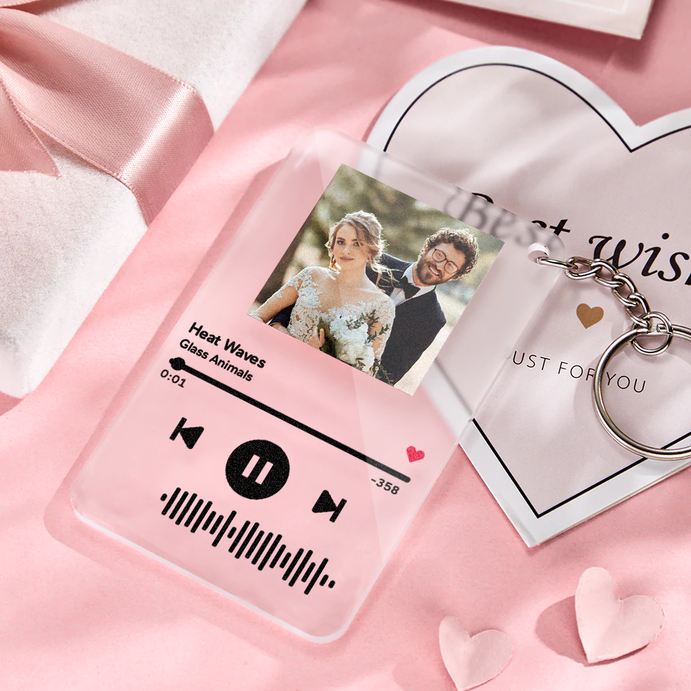 Custom Photo Keyring Music Song Plaque Keyring with Spotify Code (2.1IN X 3.4IN)
