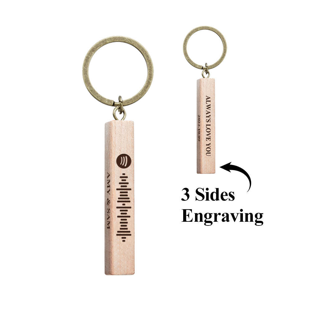 Custom Spotify Code Keychain Personalised Wooden Keychain with Your Text 3 Sides Engraving - customphotokeychain