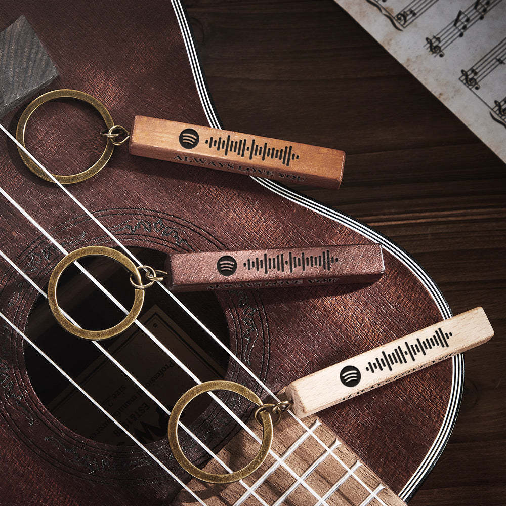 Custom Spotify Code Keychain Personalised Wooden Keychain with Your Text 3 Sides Engraving - customphotokeychain