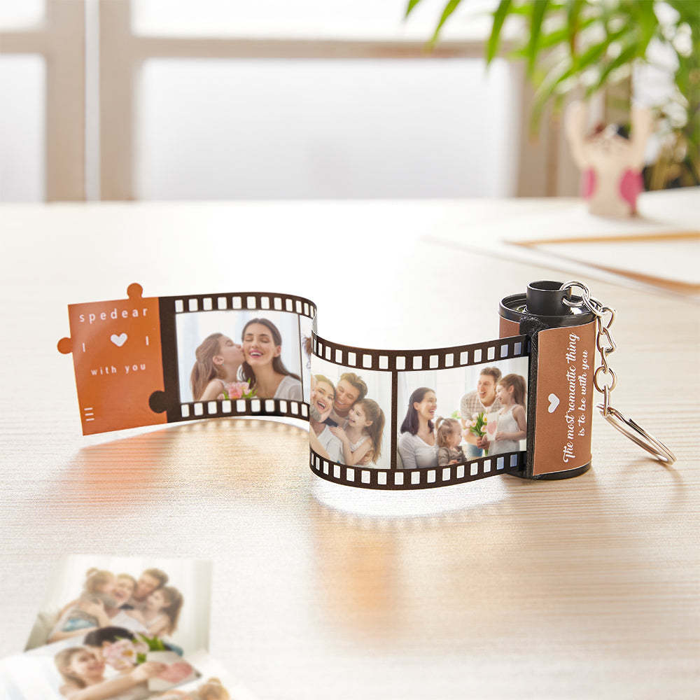 Custom Text Romantic Roll Film Keychain Red Heart Multiphoto Anniversary Gifts For Lover - customphotokeychain
