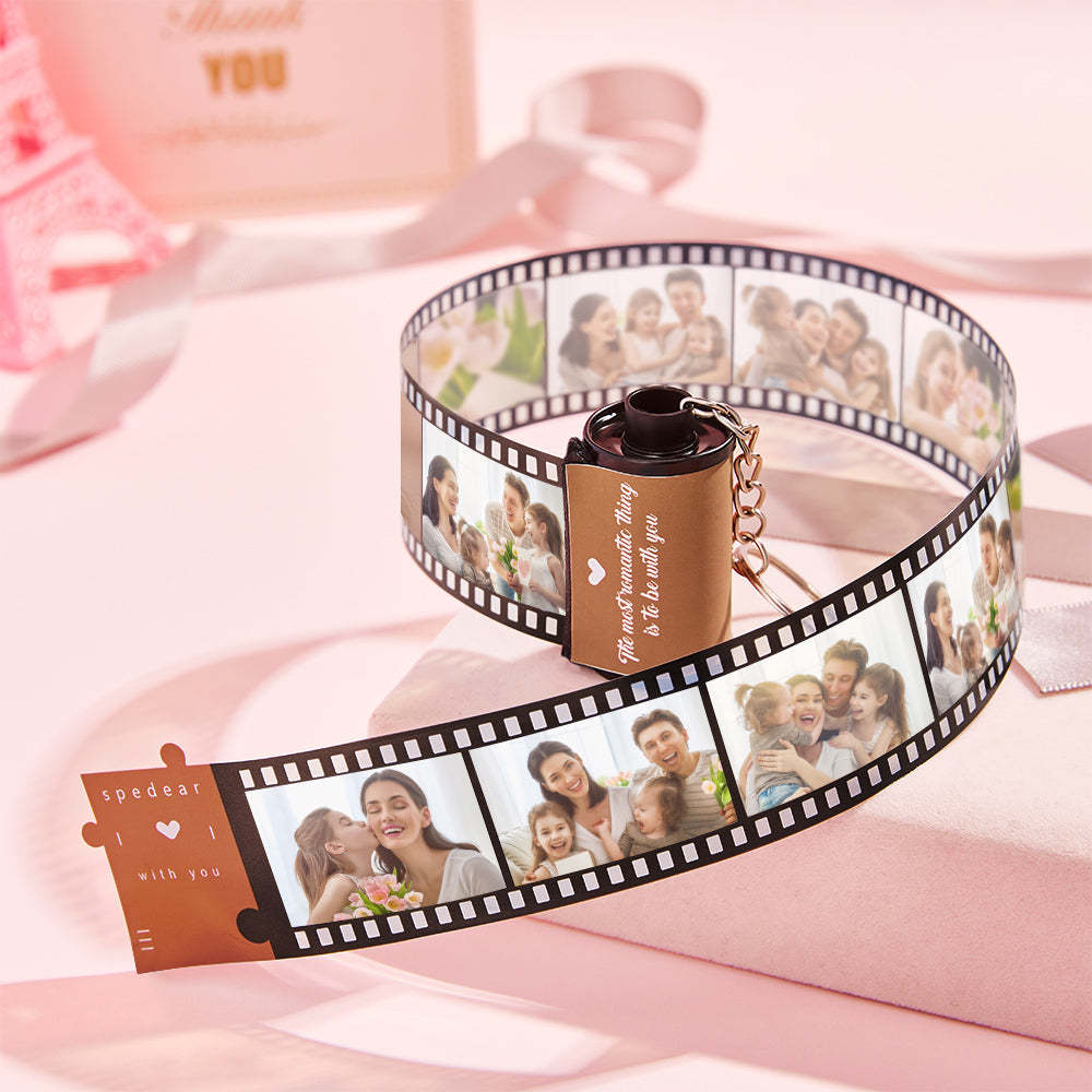 Custom Text Romantic Roll Film Keychain Red Heart Multiphoto Anniversary Gifts For Lover - customphotokeychain