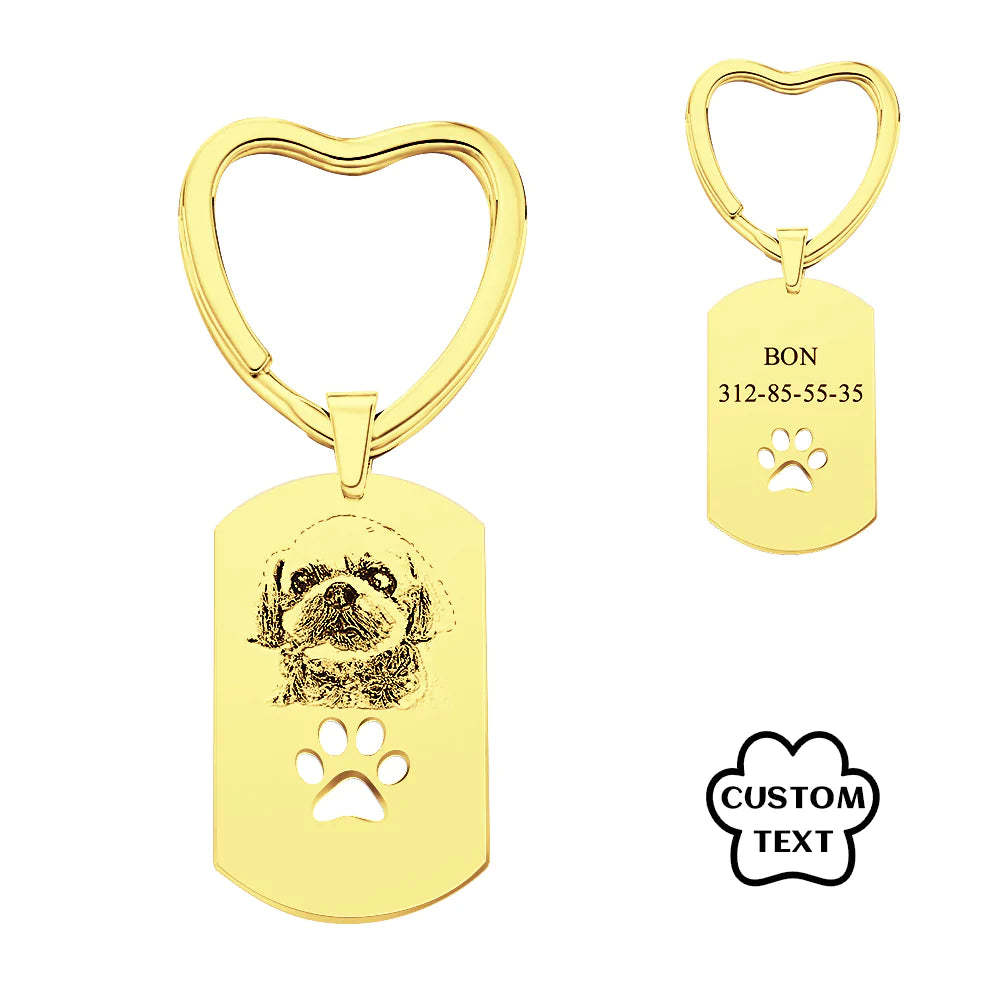 Personalised Dog Tag Photo Keychain Custom Pet Paw Pendant Memorable Gifts - customphotokeychain