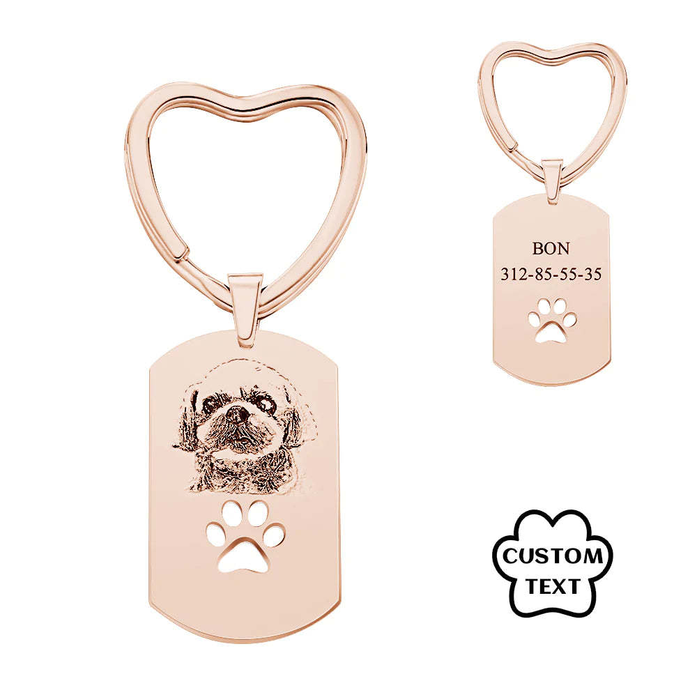 Personalised Dog Tag Photo Keychain Custom Pet Paw Pendant Memorable Gifts - customphotokeychain