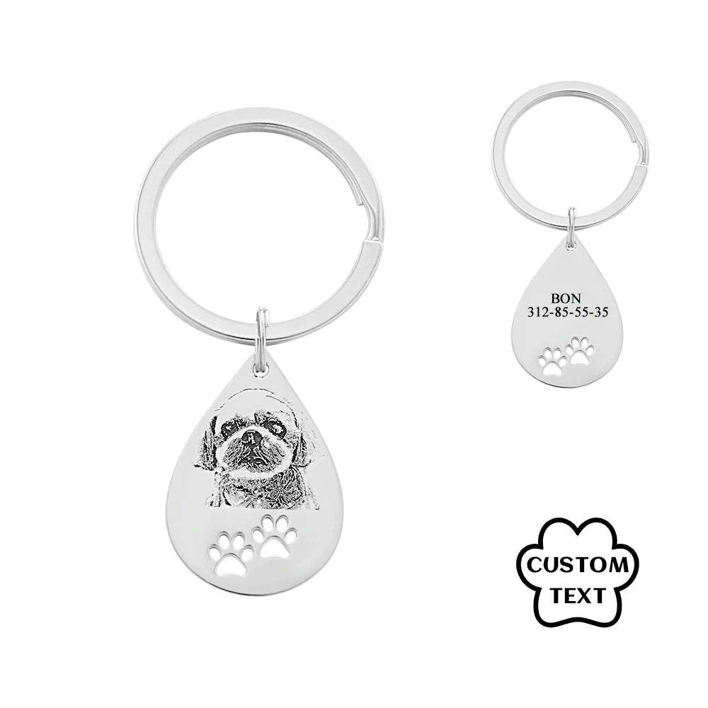 Personalised Pet Tag Photo Keychain Custom Dog Paw Pendant Memorable Gifts - customphotokeychain