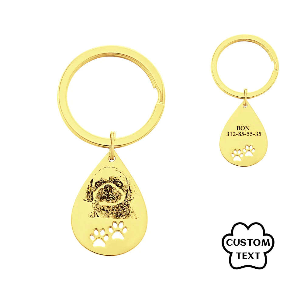 Personalised Pet Tag Photo Keychain Custom Dog Paw Pendant Memorable Gifts - customphotokeychain