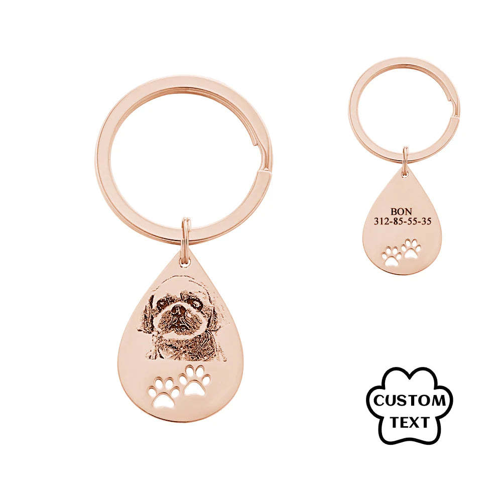 Personalised Pet Tag Photo Keychain Custom Dog Paw Pendant Memorable Gifts - customphotokeychain