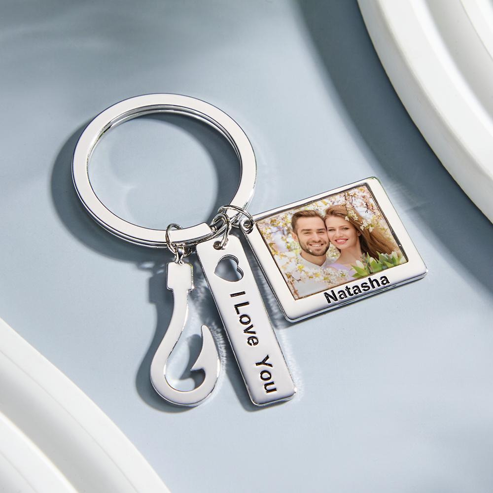 Custom Photo Fish Hook Keychain Creative Engraved Key Ring Father's Day Gifts - customphotokeychain