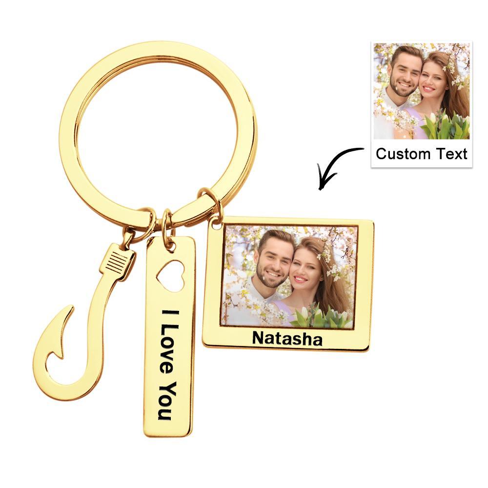 Custom Photo Fish Hook Keychain Creative Engraved Key Ring Father's Day Gifts - customphotokeychain