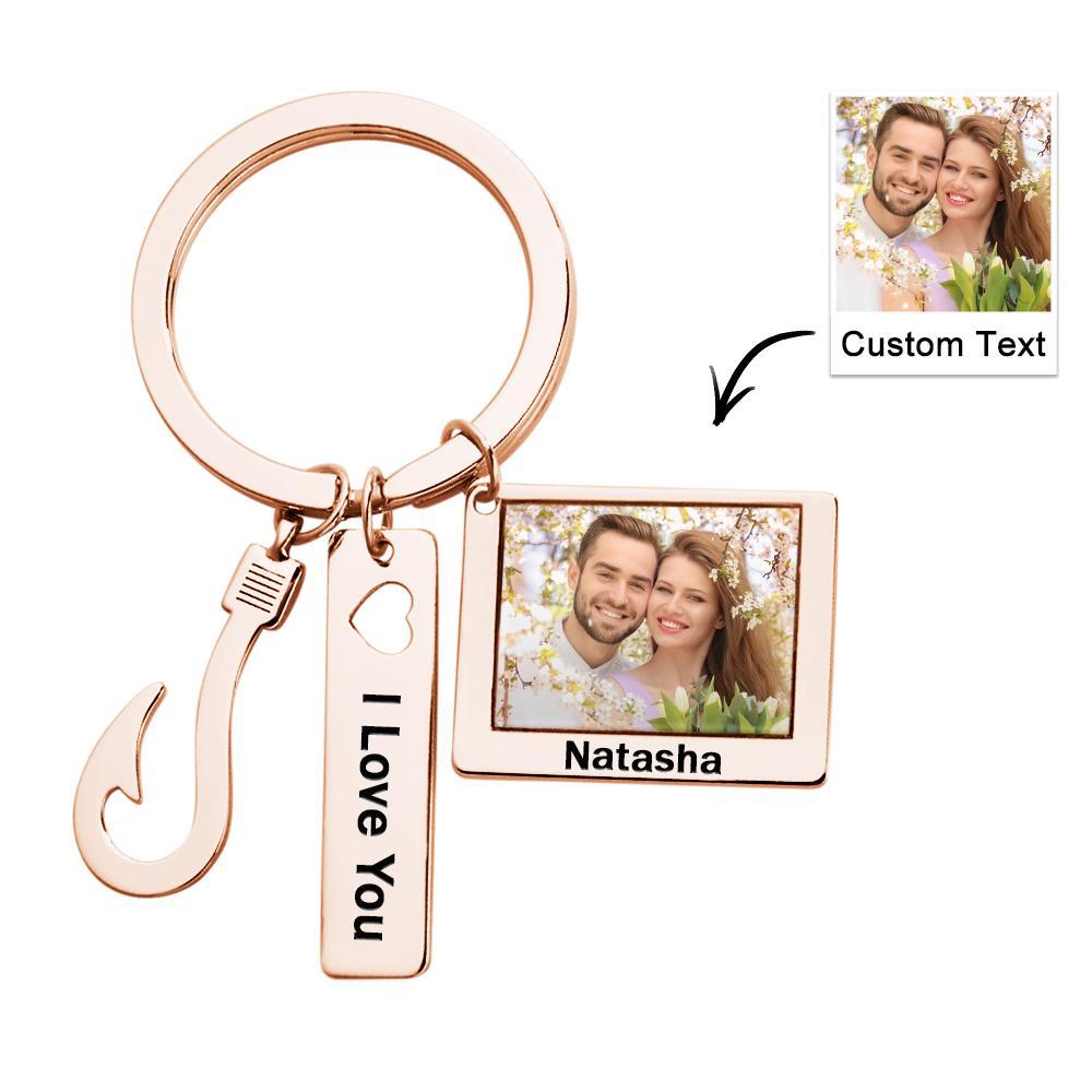 Custom Photo Fish Hook Keychain Creative Engraved Key Ring Father's Day Gifts - customphotokeychain