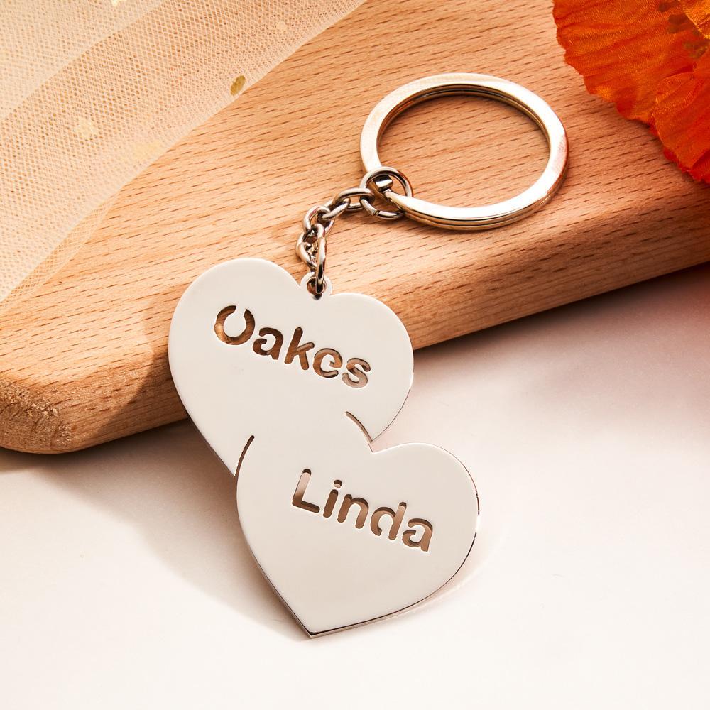 Personalized Name Double Hearts Keychain Creative Love Keychain For Couples - customphotokeychain